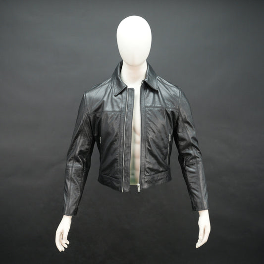 Mens Real Black Leather Zipper Jacket 4720-300