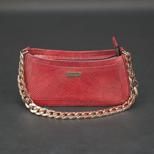Real Leather Handbag With Gold Chain 934