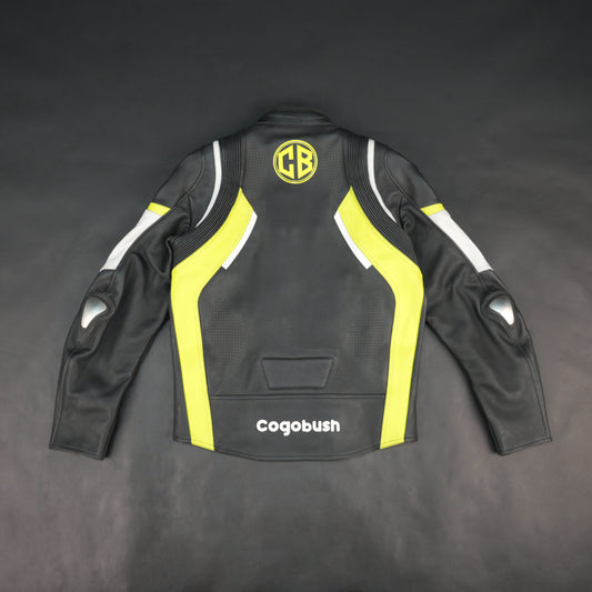 Cogobush CB Grey & Neon Yellow Leather Look Motorcycle Riding Jacket #Cogobush #MotorcycleJacket #RidingGear #MotoJacket #SafetyGear