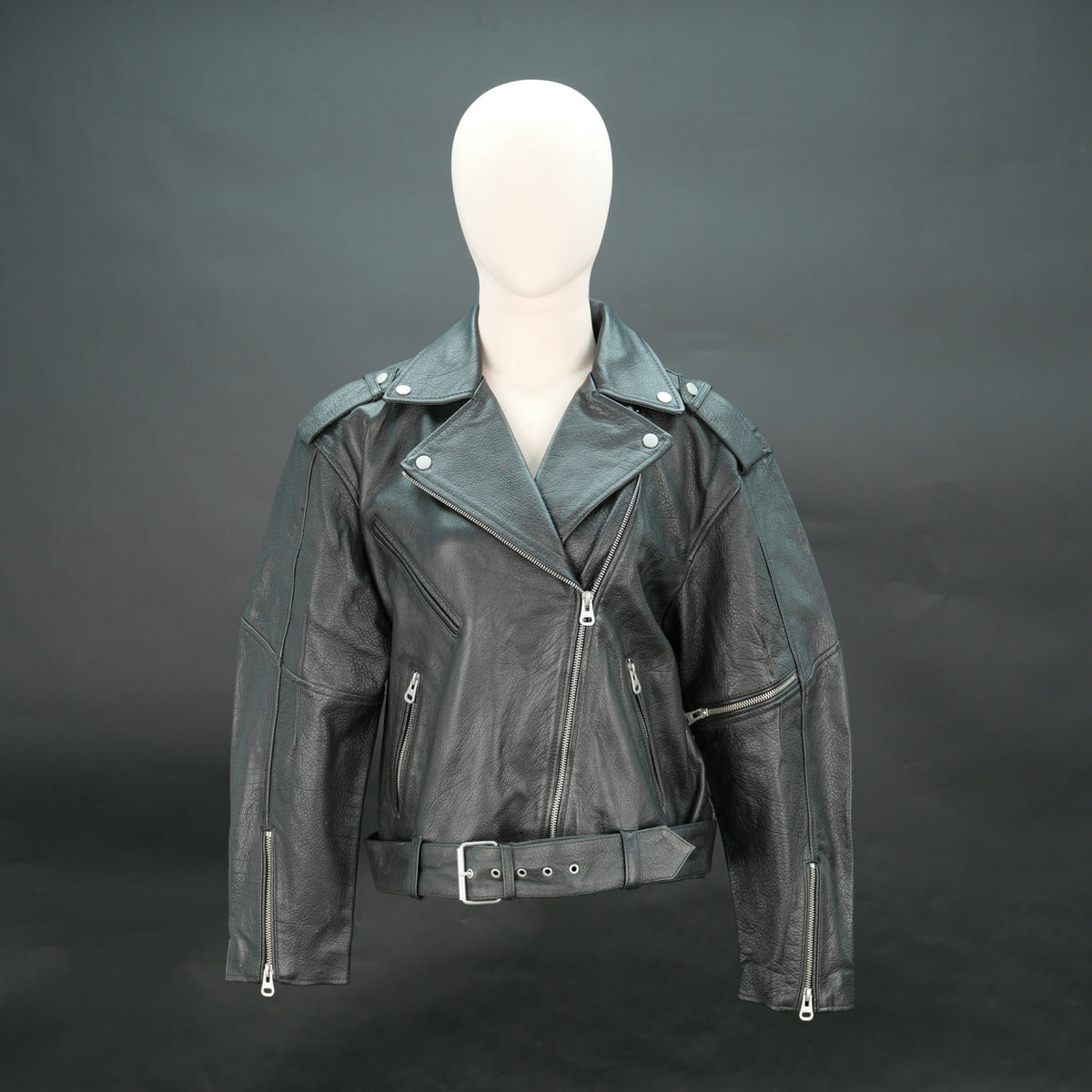 Women's Black Genuine Leather Biker Jacket - Asymmetric Zip Moto Jacket with Belt #Desiderio #LeatherJacket #BikerJacket #WomensFashion #MotoJacket