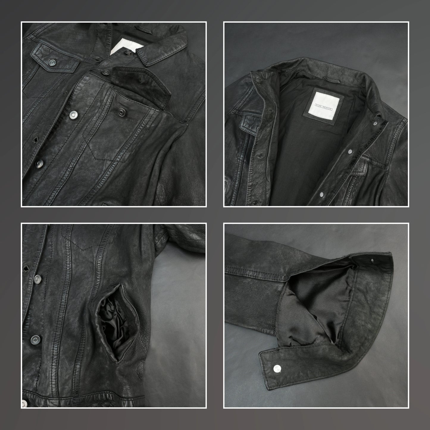 Women distressed black jacket with chest pockets and button closure