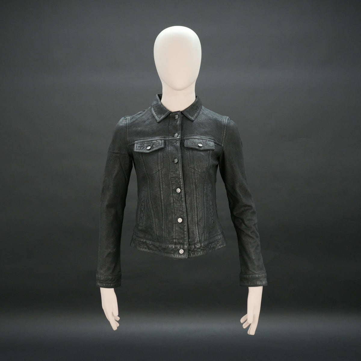 Women’s Distressed Black Denim Trucker Jacket #Desiderio #DenimJacket #WomensJacket #TruckerJacket #BlackDenim #CasualStyle #FashionOuterwear #StreetwearFashion