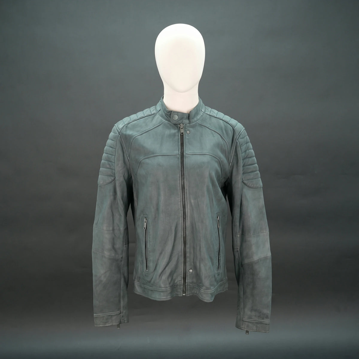 Women’s Premium Grey Leather Biker Jacket - Quilted Shoulder Moto Jacket #Desiderio #LeatherJacket #BikerJacket #MotoJacket #WomensFashion