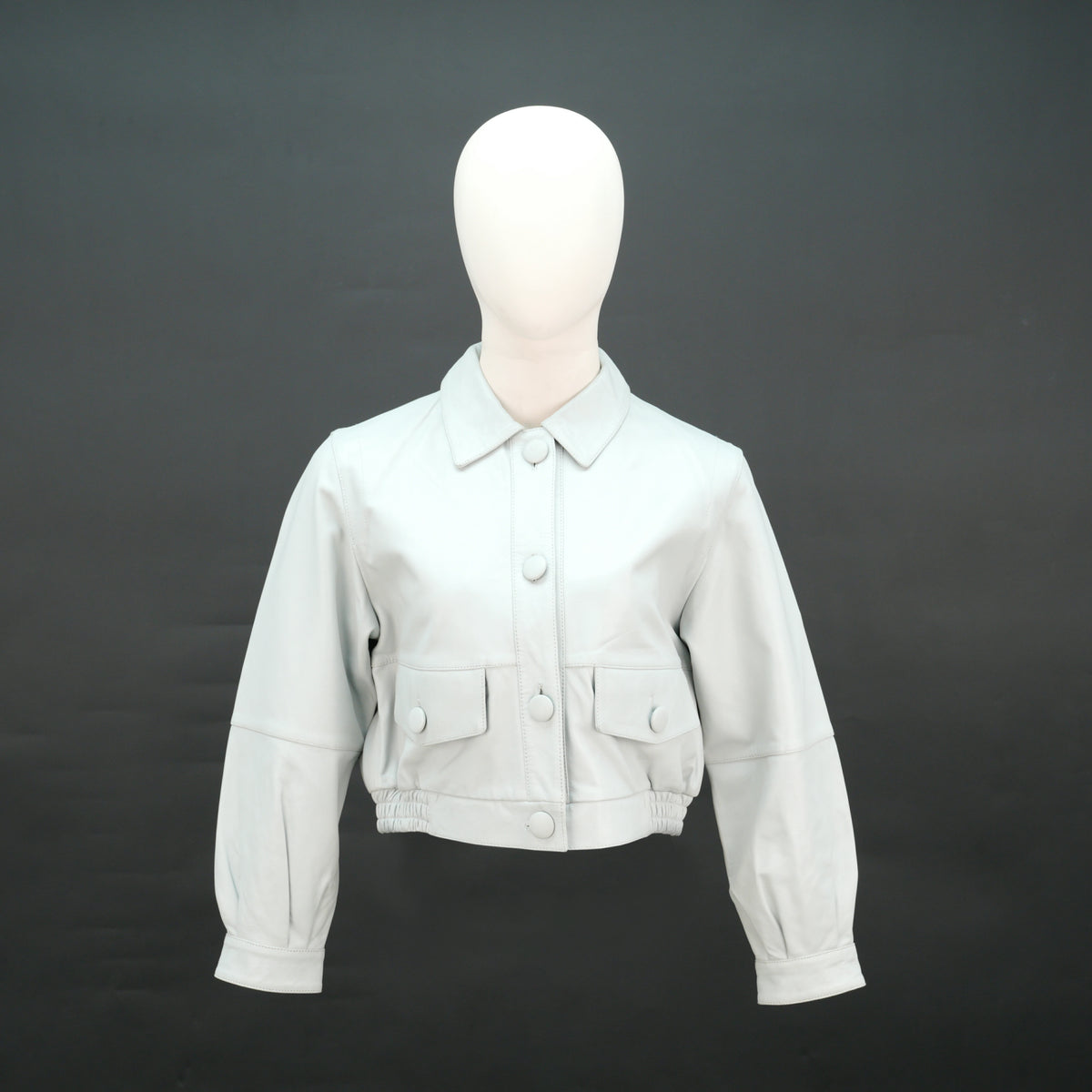 Women's White Cropped Button-Up Leather Jacket – Minimalist Shirt Style #Desiderio #LeatherJacket #CroppedJacket #WomensFashion #MinimalStyle
