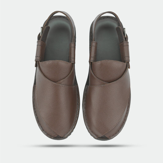 Brown PSW 03 Peshawari sandal made from 100% genuine leather, handmade with classic design and comfortable fit