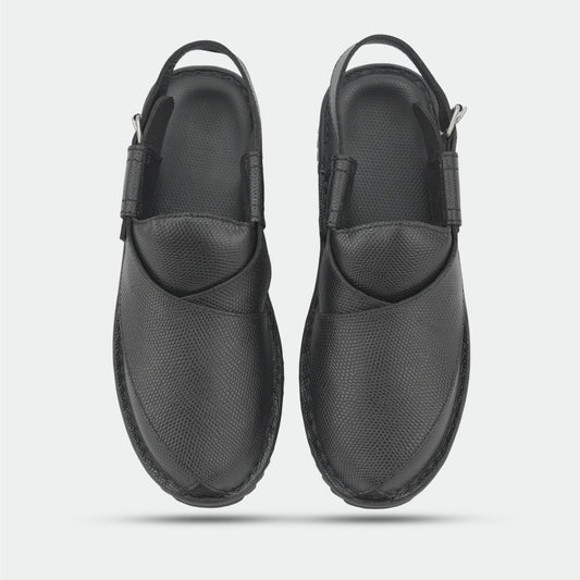 Peshawari sandals in 100% genuine leather, handmade for comfort and durability, featuring a classic black design—perfect for traditional wear or everyday use.
