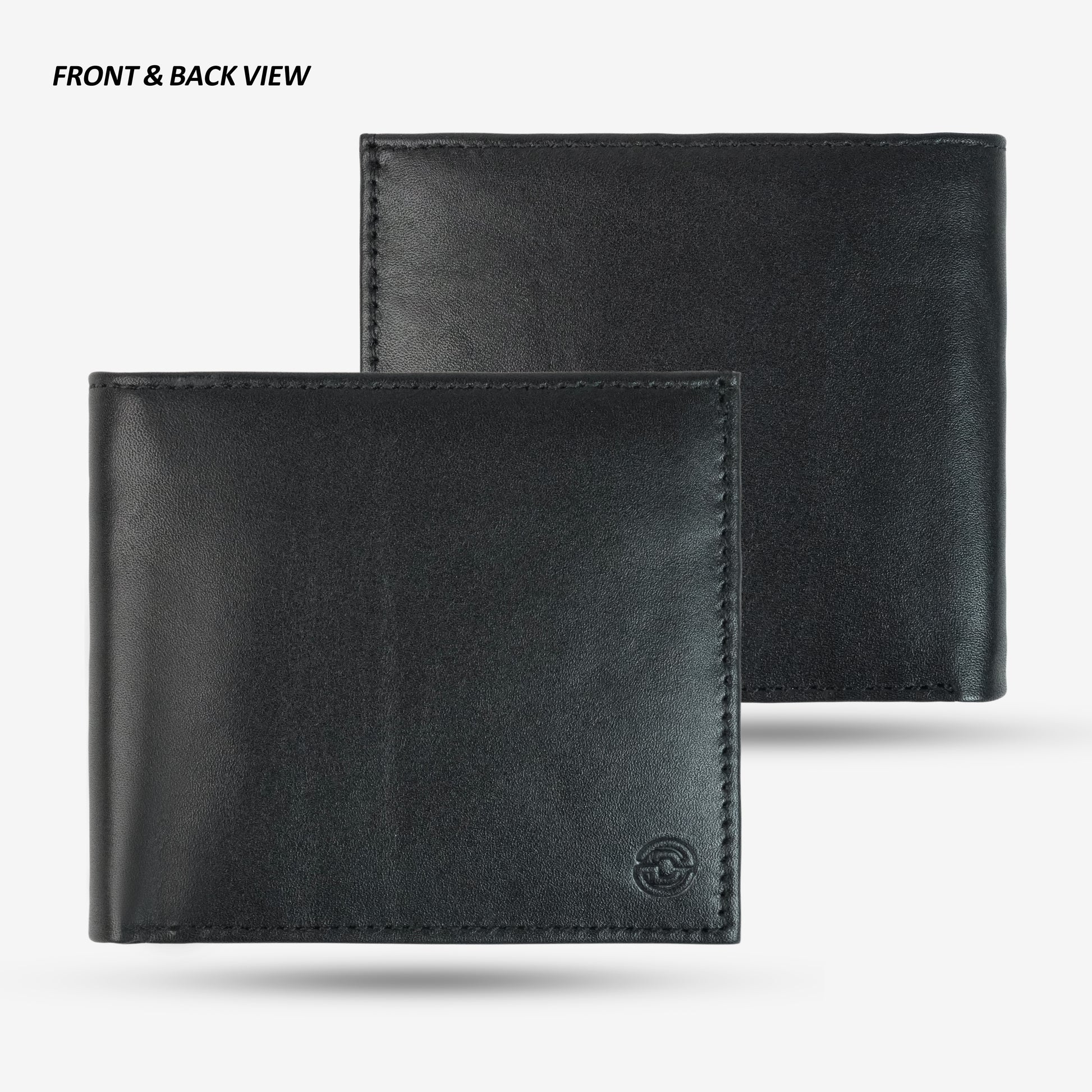 Classic black genuine leather wallet with multiple card slots, cash compartments, a coin pocket, and hidden cash storage for organized essentials