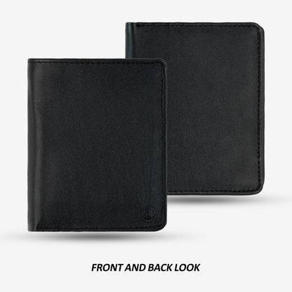 Premium genuine leather wallet with two cash pockets, six card slots, and an additional pocket for receipts or notes, combining durability and classic style