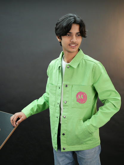 Men's Stay Blessed Back Printed Denim Button Jacket