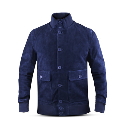 Cow Suede Coat Style Leather Jacket for Men's with Plastic Round Shape Front Buttons (Desi-Dani)