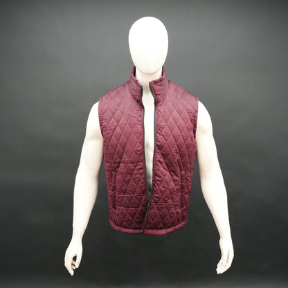 Maroon quilted sleeveless  puffer vest with zip closure, side and inside pockets, ideal for layering