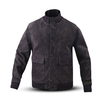 Cow Suede Coat Style Leather Jacket for Men's with Plastic Round Shape Front Buttons (Desi-Dani)
