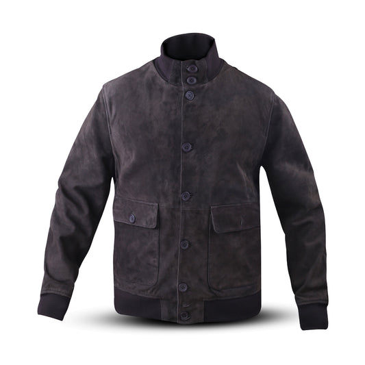 Cow Suede Coat Style Leather Jacket for Men's with Plastic Round Shape Front Buttons (Desi-Dani)