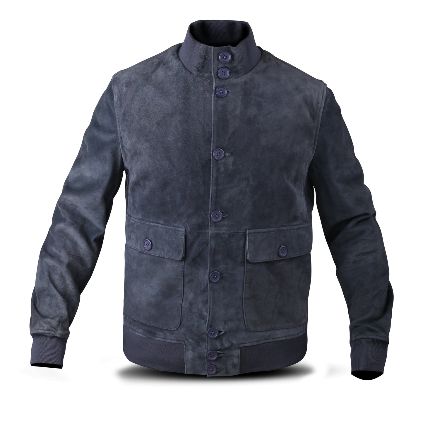 Cow Suede Coat Style Leather Jacket for Men's with Plastic Round Shape Front Buttons (Desi-Dani)