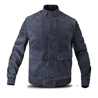 Cow Suede Coat Style Leather Jacket for Men's with Plastic Round Shape Front Buttons (Desi-Dani)