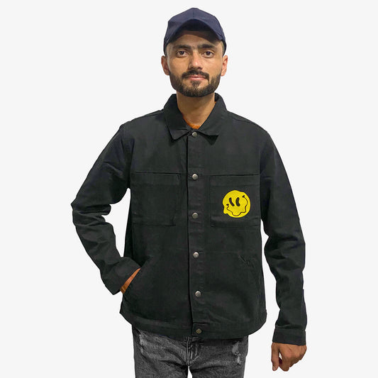 Men's Stay Blessed Back Printed Denim Button Jacket