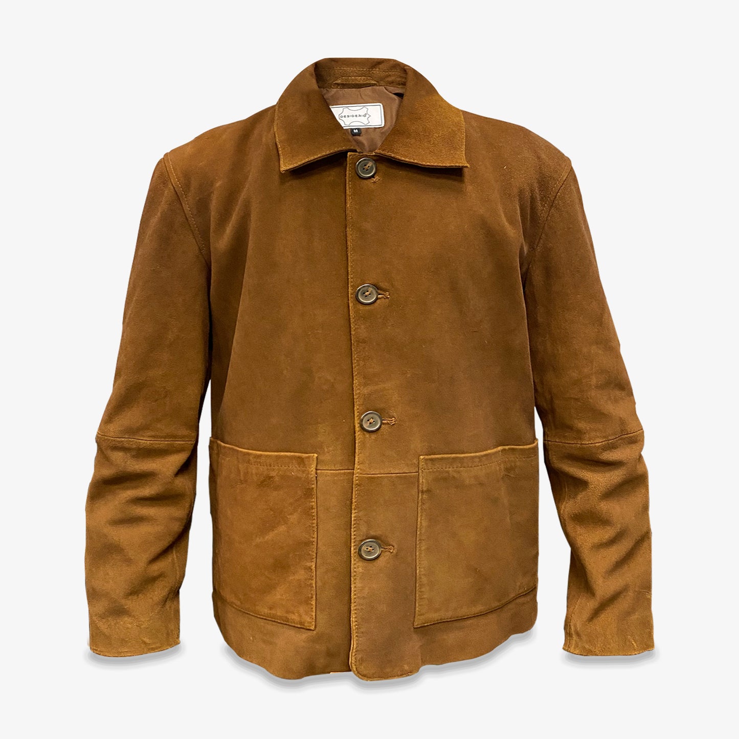 Real Goat Suede Button Jacket In Tobacoo Finish