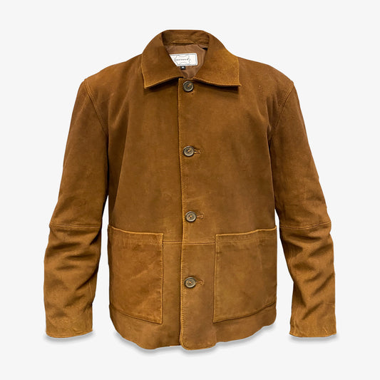 Real Goat Suede Button Jacket In Tobacoo Finish