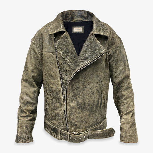 Black and grey real cow leather perfecto jacket with soft premium leather, two functional pockets, stylish side zip closure, and versatile design for casual and dressy wear