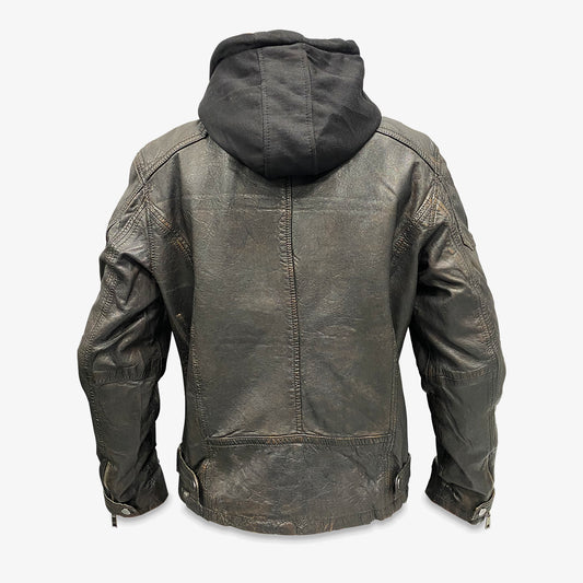 Hooded Real Leather Rubbed Finish Duel Layer Jacket