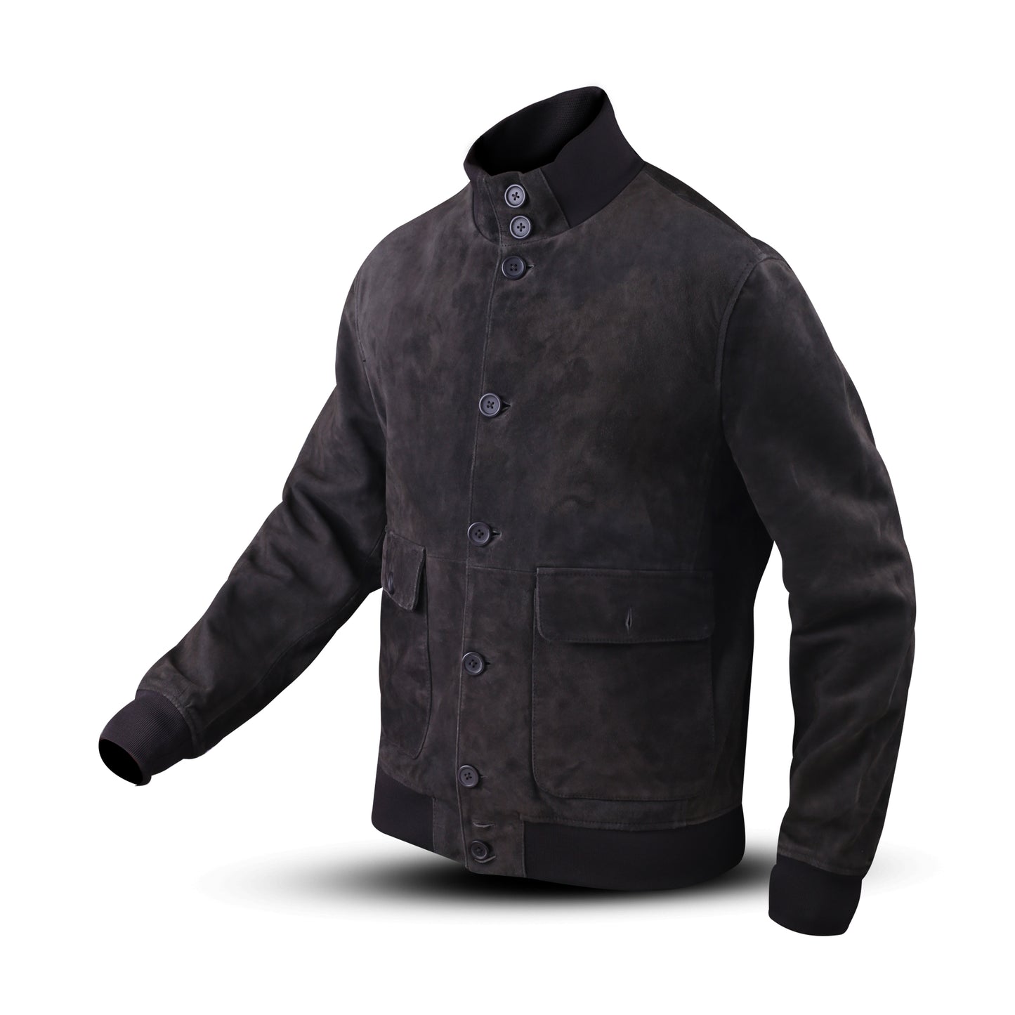 Cow Suede Coat Style Leather Jacket for Men's with Plastic Round Shape Front Buttons (Desi-Dani)