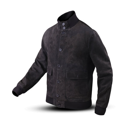 Cow Suede Coat Style Leather Jacket for Men's with Plastic Round Shape Front Buttons (Desi-Dani)