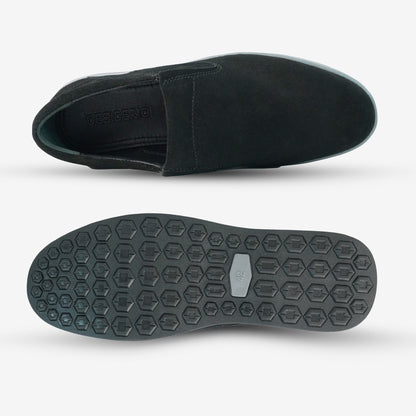 Black cow leather suede loafer PRT-01 with slip-resistant rubber sole, designed for durability, comfort, and versatile daily wear