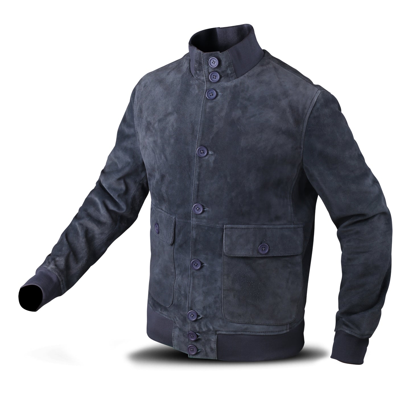 Cow Suede Coat Style Leather Jacket for Men's with Plastic Round Shape Front Buttons (Desi-Dani)