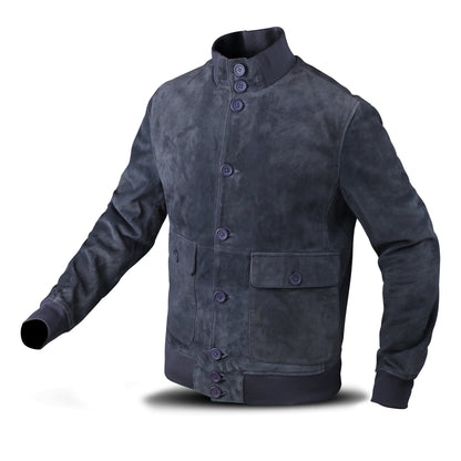 Cow Suede Coat Style Leather Jacket for Men's with Plastic Round Shape Front Buttons (Desi-Dani)