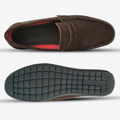 Premium brown cow leather suede shoes with soft sheep leather lining, cushioned insocks, durable Texon insole, and flexible TPR sole for comfort and style