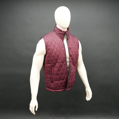 Maroon quilted sleeveless  puffer vest with zip closure, side and inside pockets, ideal for layering