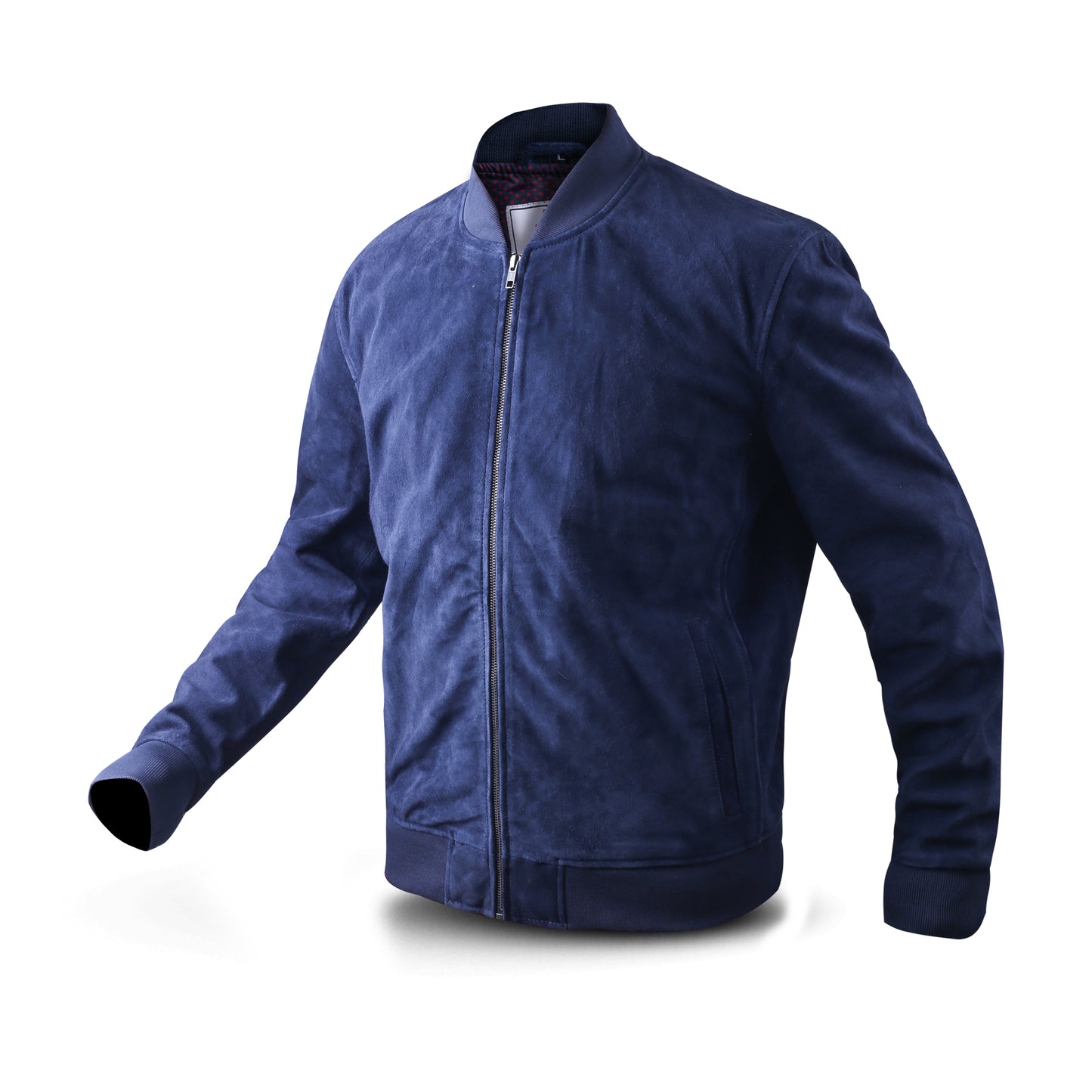 Cow Suede Leather Jacket with Chocolate, Navy & Charcoal Color Rib Collar & Bottom (Desi-Col)