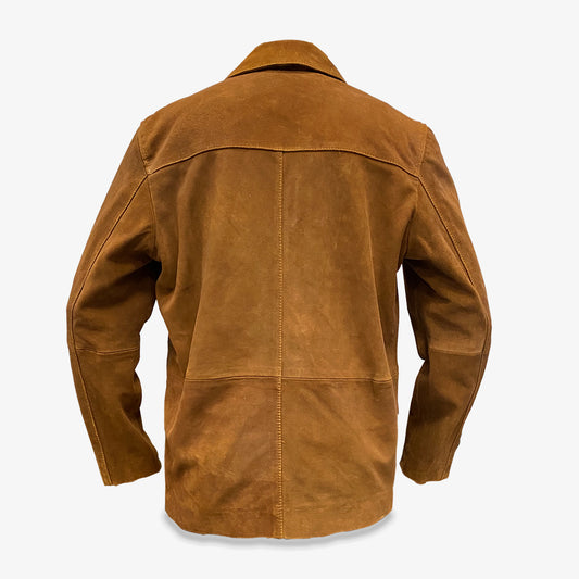 Real Goat Suede Button Jacket In Tobacoo Finish