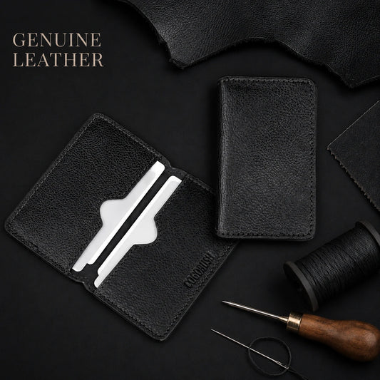 Genuine Leather Black Bifold Card Holder Wallet