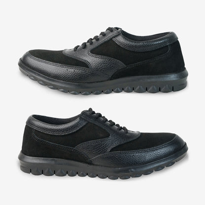 Black Cow Leather Suede shoes with soft sheep lining, Taxon insoles for support, and durable TPR sole for traction. Stylish and comfortable footwear by Desiderio