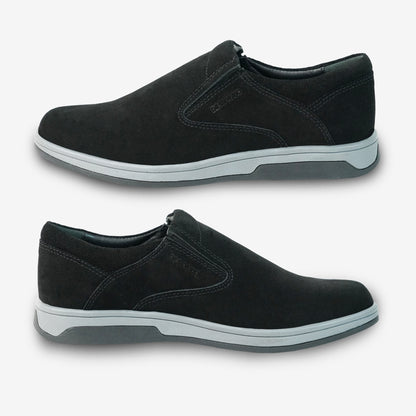 Black cow leather suede loafer PRT-01 with slip-resistant rubber sole, designed for durability, comfort, and versatile daily wear