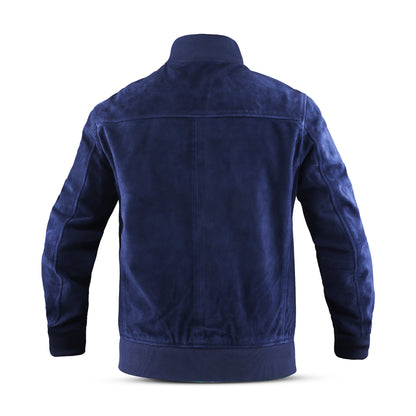 Cow Suede Coat Style Leather Jacket for Men's with Plastic Round Shape Front Buttons (Desi-Dani)