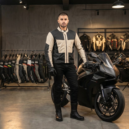 Cogobush Black & Beige Adventure Touring Motorcycle Riding Jacket with Armor Pockets
#Cogobush #MotorcycleJacket #AdventureGear #RidingGear #MotoJacket