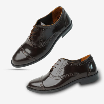 Brown premium cow leather shoes with soft sheep leather lining and structured Taxon insole for durability and comfort