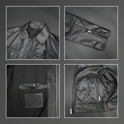 Black leather jacket premium leather, zipper opening, and two front side pockets