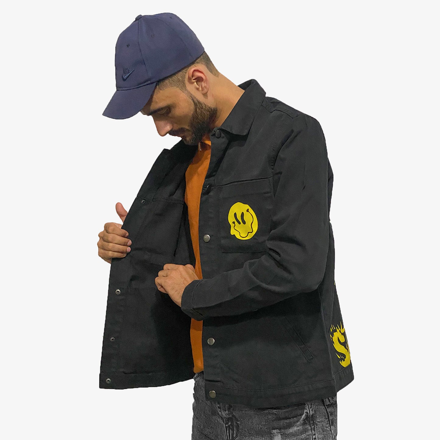 Men's Stay Blessed Back Printed Denim Button Jacket