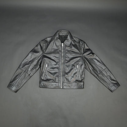 Black leather jacket premium leather, zipper opening, and two front side pockets