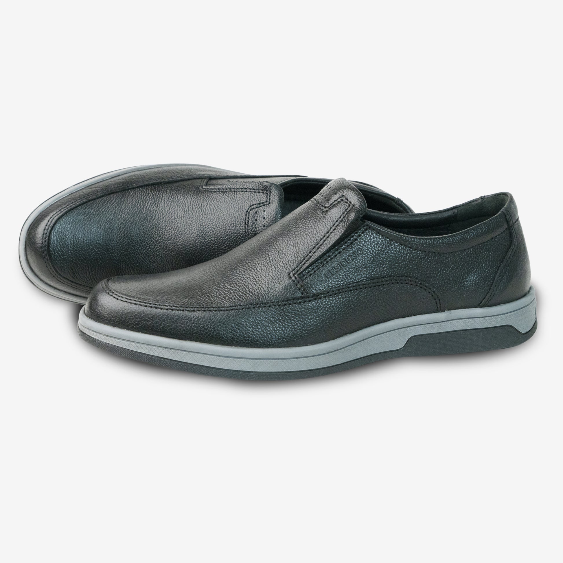Black cow leather milled loafer with slip-resistant rubber sole, designed for comfort, durability, and versatile everyday wear