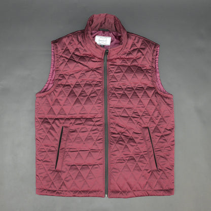 Maroon quilted sleeveless  puffer vest with zip closure, side and inside pockets, ideal for layering