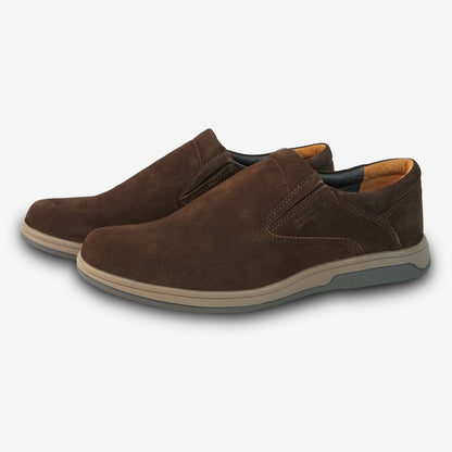 Brown cow leather suede loafer PRT-01 featuring durable construction, comfortable rubber sole, and sleek design for commuting and casual use
