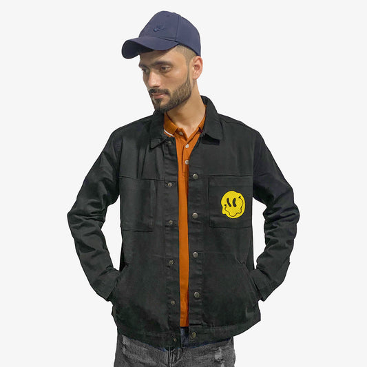 Men's Stay Blessed Back Printed Denim Button Jacket