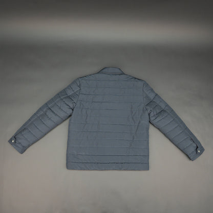 Navy full-sleeve puffer jacket with snap closure, quilted design, inner and outer pockets, crafted for everyday warmth