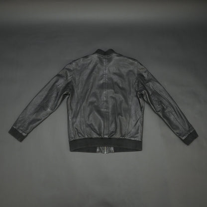 Black sheep leather jacket with soft material, front and inside pockets, and zip closure