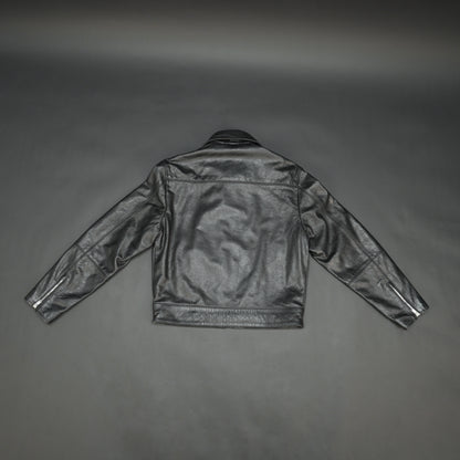 Black leather jacket premium leather, zipper opening, and two front side pockets