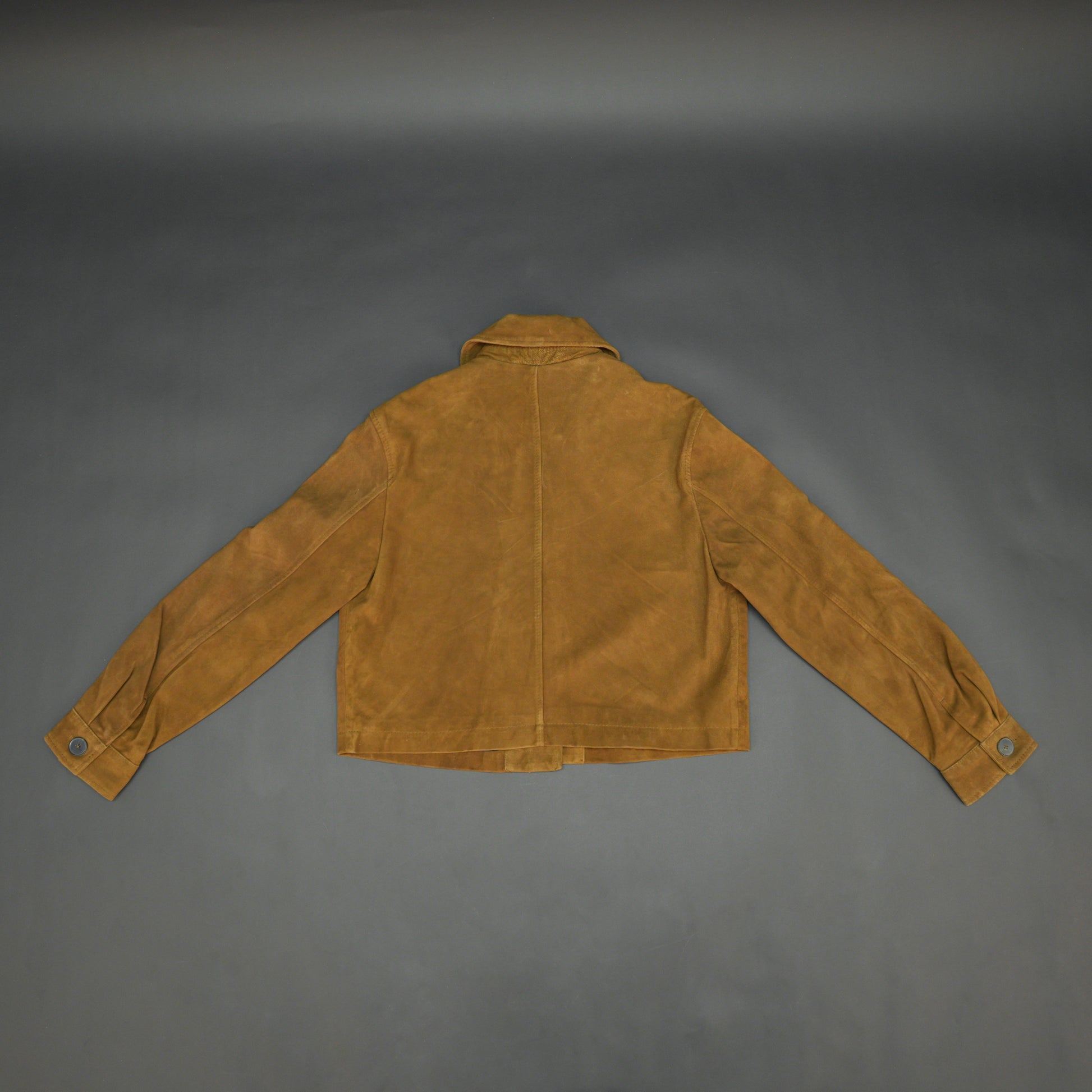 Mustard Brown suede leather jacket with front side pockets and button closure